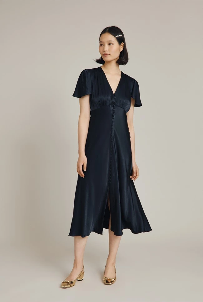 Grace Satin Midi Dress Navy 4 Grace Satin Midi Dress Navy - Image 2