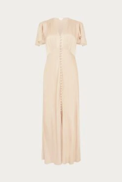 Grace Satin Midi Dress Stone -Ghost Fashion Store D04G010 N04 26512 650px 964px