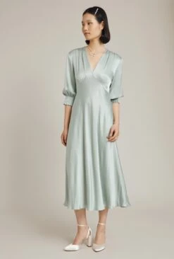 Elle Satin Midi Dress Dusty Green -Ghost Fashion Store D04G019 J29 24233 650px 964px