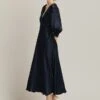 Elle Satin Midi Dress Navy -Ghost Fashion Store D04G019 K10 25256 650px 964px