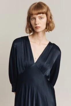 Elle Satin Midi Dress Navy -Ghost Fashion Store D04G019 K10 25257 650px 964px