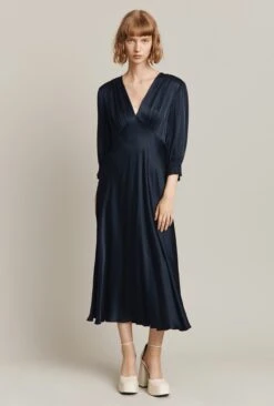 Elle Satin Midi Dress Navy -Ghost Fashion Store D04G019 K10 25262 650px 964px