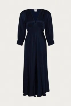 Elle Satin Midi Dress Navy -Ghost Fashion Store D04G019 K10 26036 650px 964px