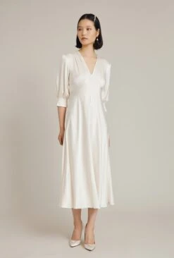 Elle Satin Midi Dress Ivory -Ghost Fashion Store D04G019A M12 27481 650px 964px