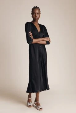 Madison Satin Midi Dress Black