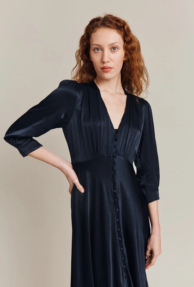 Madison Satin Midi Dress Navy 4 Madison Satin Midi Dress Navy - Image 2