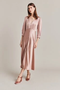 Madison Satin Midi Dress Fawn