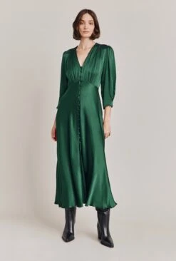 Madison Satin Midi Dress Dark Green