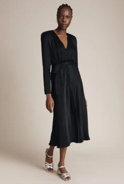 Meryl Satin Midi Dress Black