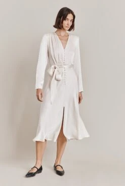 Meryl Satin Midi Dress Ivory