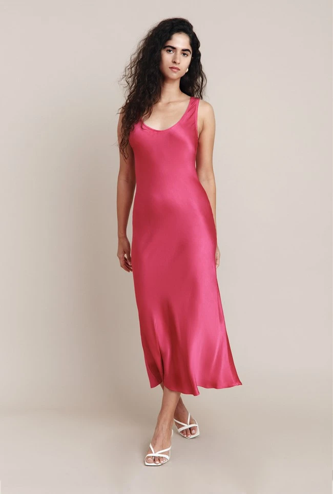 Palm Hot Pink Satin Slip Midi Dress Hot Pink 3 Palm Hot Pink Satin Slip Midi Dress Hot Pink