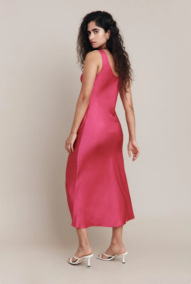 Palm Hot Pink Satin Slip Midi Dress Hot Pink 5 Palm Hot Pink Satin Slip Midi Dress Hot Pink - Image 3
