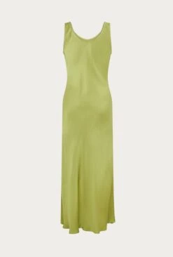 Palm Satin Slip Midi Dress Olive -Ghost Fashion Store D05G003 J17 26431 650px 964px