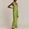 Palm Satin Slip Midi Dress Olive -Ghost Fashion Store D05G003 J17 27358 650px 964px