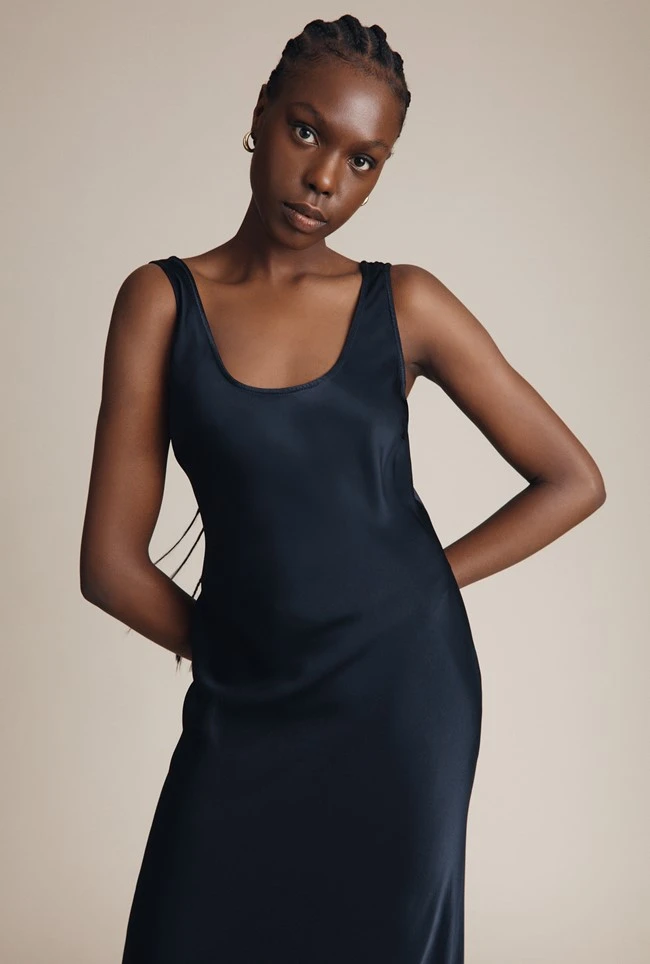 Palm Satin Slip Midi Dress Navy 4 Palm Satin Slip Midi Dress Navy - Image 2