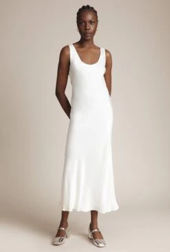 Palm Satin Slip Midi Dress Ivory -Ghost Fashion Store D05G003 M12 27498 650px 964px