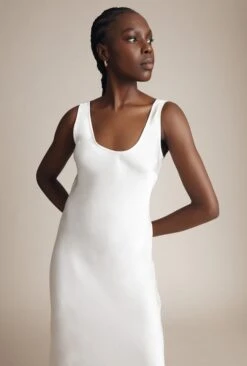 Palm Satin Slip Midi Dress Ivory -Ghost Fashion Store D05G003 M12 27500 650px 964px