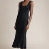 Palm Satin Slip Midi Dress Black -Ghost Fashion Store D05G003A A01 29024 650px 964px
