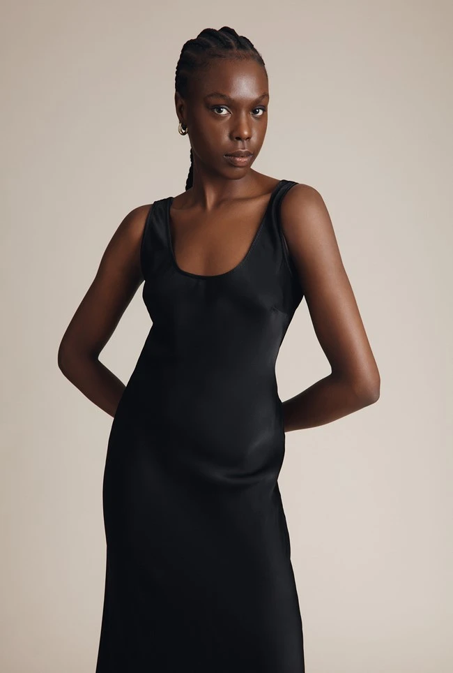 Palm Satin Slip Midi Dress Black 4 Palm Satin Slip Midi Dress Black - Image 2