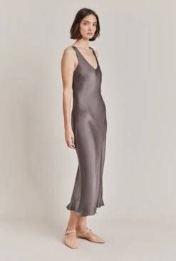 Palm Satin Slip Midi Dress Grey -Ghost Fashion Store D05G003A B03 28741 650px 964px