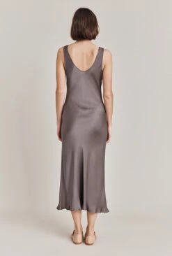 Palm Satin Slip Midi Dress Grey -Ghost Fashion Store D05G003A B03 28742 650px 964px