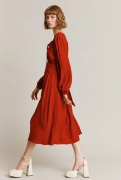 Rose Crepe Midi Dress Red -Ghost Fashion Store D05G039 G01 25380 650px 964px