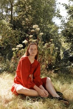 Rose Crepe Midi Dress Red -Ghost Fashion Store D05G039 G01 25619 650px 964px