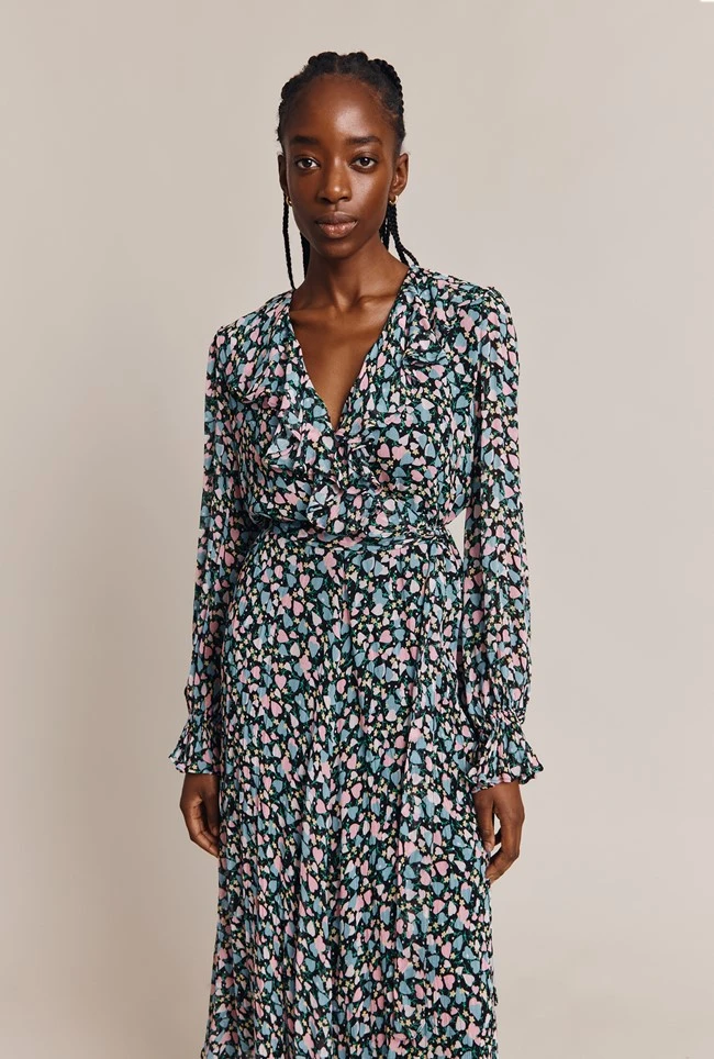 Su Georgette Midi Dress Black Heart Print 3 Su Georgette Midi Dress Black Heart Print