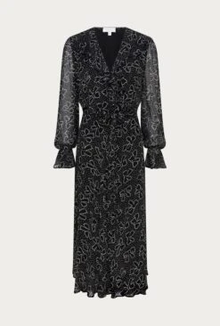 Su Georgette Maxi Dress Black Velvet Bows -Ghost Fashion Store D06G001A Z27 26472 650px 964px