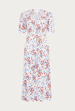 Lucy Satin Midi Dress Blue Umbrella Flowers 12 Lucy Satin Midi Dress Blue Umbrella Flowers -Ghost Fashion Store D06G003 Z30 27332 650px 964px