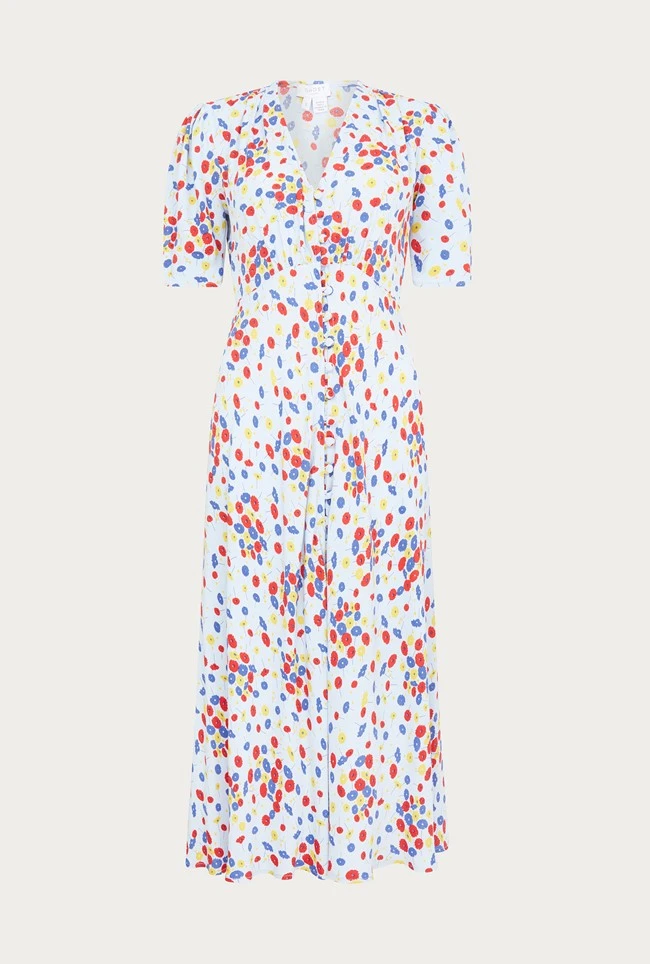 Lucy Satin Midi Dress Blue Umbrella Flowers 7 Lucy Satin Midi Dress Blue Umbrella Flowers - Image 5