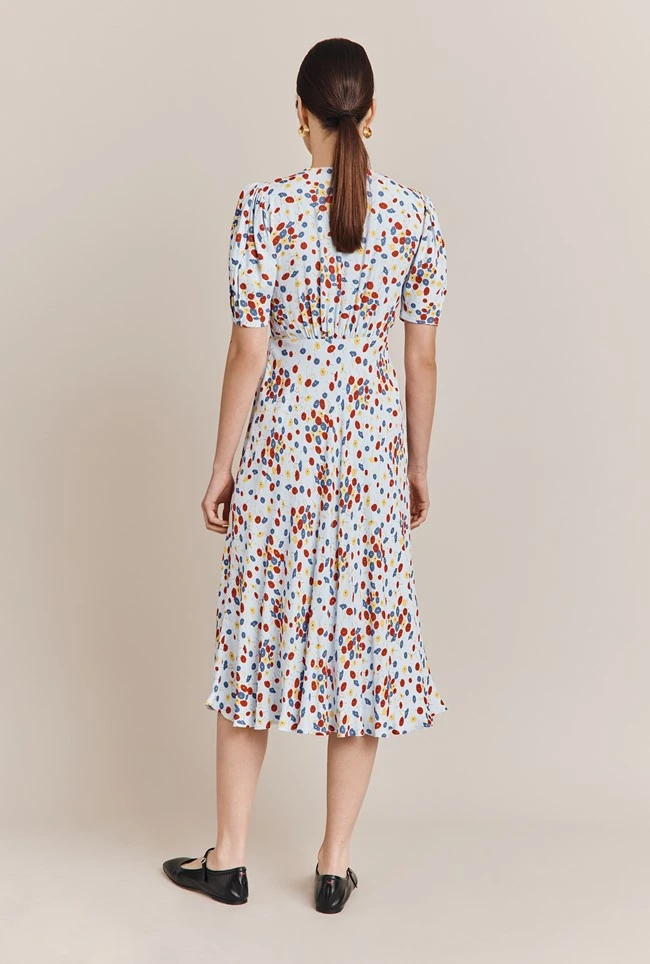 Lucy Satin Midi Dress Blue Umbrella Flowers 6 Lucy Satin Midi Dress Blue Umbrella Flowers - Image 4