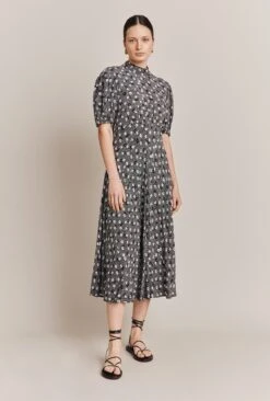 Luella Crepe Midi Dress Black Shadow Daisy -Ghost Fashion Store D06G010A Z35 27217 650px 964px