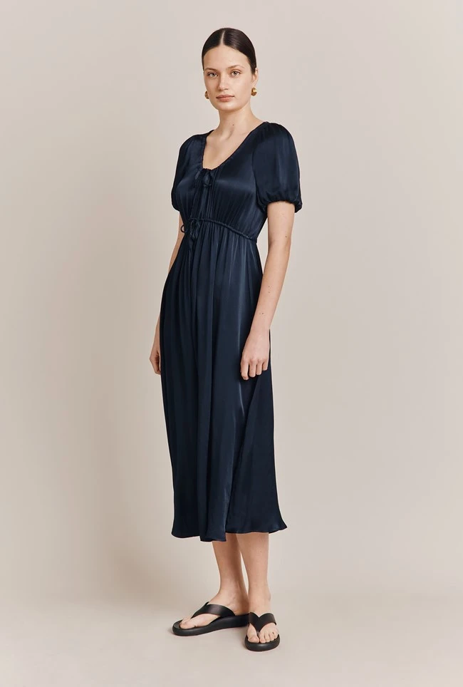 Morella Satin Midi Dress Navy 3 Morella Satin Midi Dress Navy