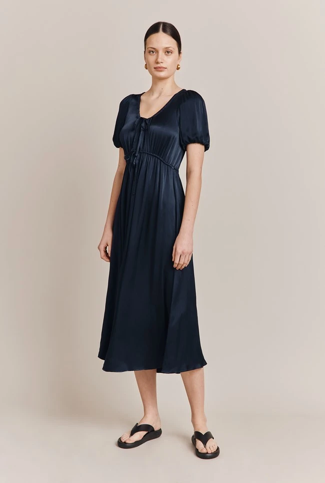 Morella Satin Midi Dress Navy 4 Morella Satin Midi Dress Navy - Image 2