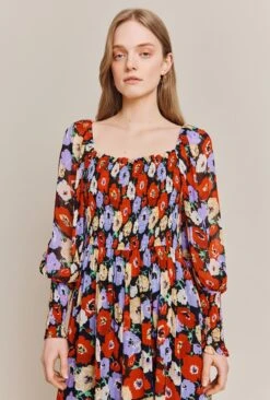 Kristie Crepe Midi Dress Poppy Floral Black