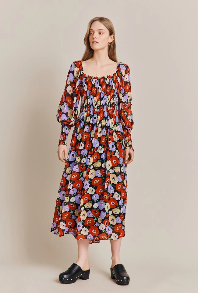Kristie Crepe Midi Dress Poppy Floral Black 5 Kristie Crepe Midi Dress Poppy Floral Black - Image 3