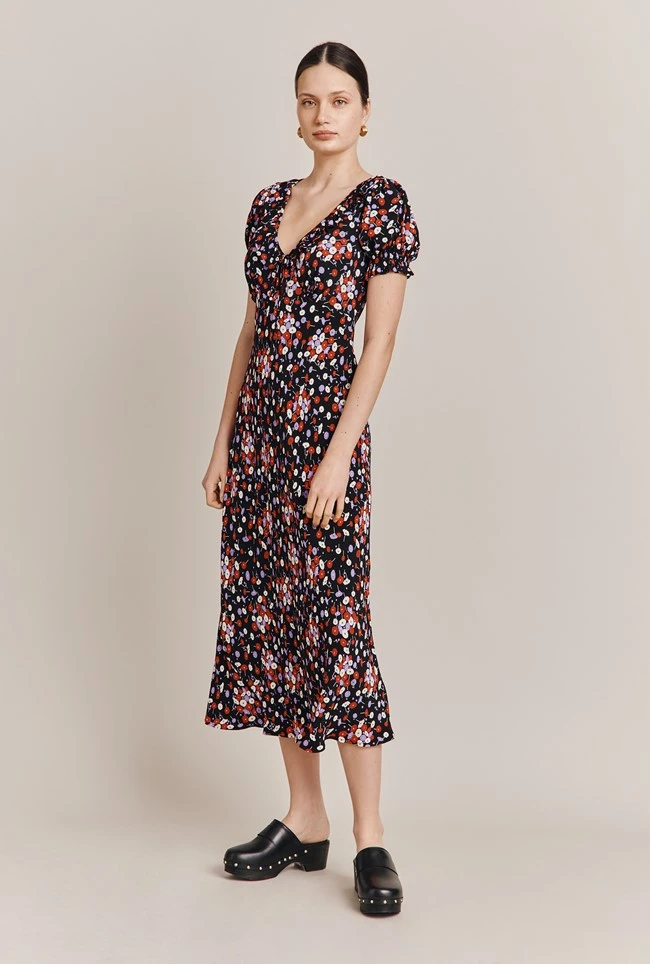 Kaylee Black Floral Print Midi Dress Black Umbrella Flowers 4 Kaylee Black Floral Print Midi Dress Black Umbrella Flowers - Image 2