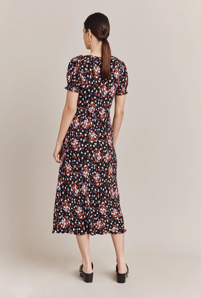 Kaylee Black Floral Print Midi Dress Black Umbrella Flowers 6 Kaylee Black Floral Print Midi Dress Black Umbrella Flowers - Image 4