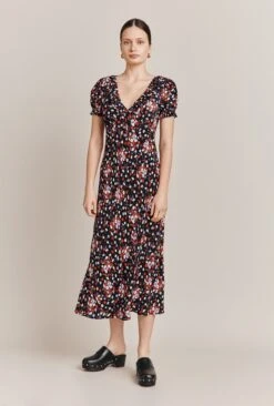 Kaylee Black Floral Print Midi Dress Black Umbrella Flowers 10 Kaylee Black Floral Print Midi Dress Black Umbrella Flowers -Ghost Fashion Store D06G025 Z28 27354 650px 964px