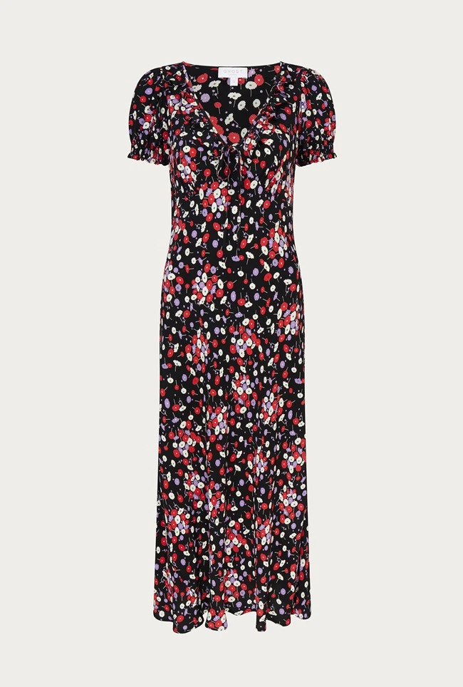 Kaylee Black Floral Print Midi Dress Black Umbrella Flowers 7 Kaylee Black Floral Print Midi Dress Black Umbrella Flowers - Image 5