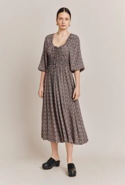 Larissa Crepe Midi Dress Black Mini Roses -Ghost Fashion Store D06G026 Z48 27417 650px 964px