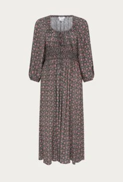 Larissa Crepe Midi Dress Black Mini Roses -Ghost Fashion Store D06G026 Z48 27420 650px 964px