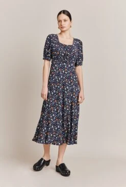 Becca Navy Floral Print Midi Dress Navy Floral -Ghost Fashion Store D06G028A Z31 27361 650px 964px