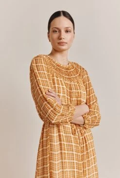 Poppy Gingham Knee Length Dress Orange Gingham