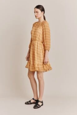 Poppy Gingham Knee Length Dress Orange Gingham -Ghost Fashion Store D06G035 Z98 27506 650px 964px