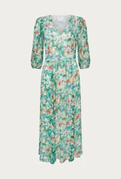 Margot Georgette Midi Dress Green Floral -Ghost Fashion Store D06G040A Z49 27477 650px 964px