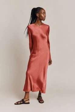 Mari Satin Midi Dress Burnt Sienna -Ghost Fashion Store D06G041 G04 26848 650px 964px