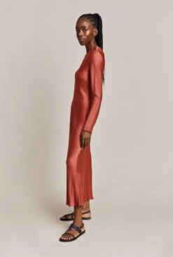 Mari Satin Midi Dress Burnt Sienna -Ghost Fashion Store D06G041 G04 26849 650px 964px