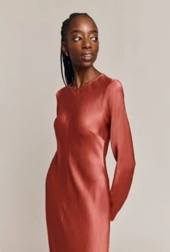 Mari Satin Midi Dress Burnt Sienna -Ghost Fashion Store D06G041 G04 26850 650px 964px